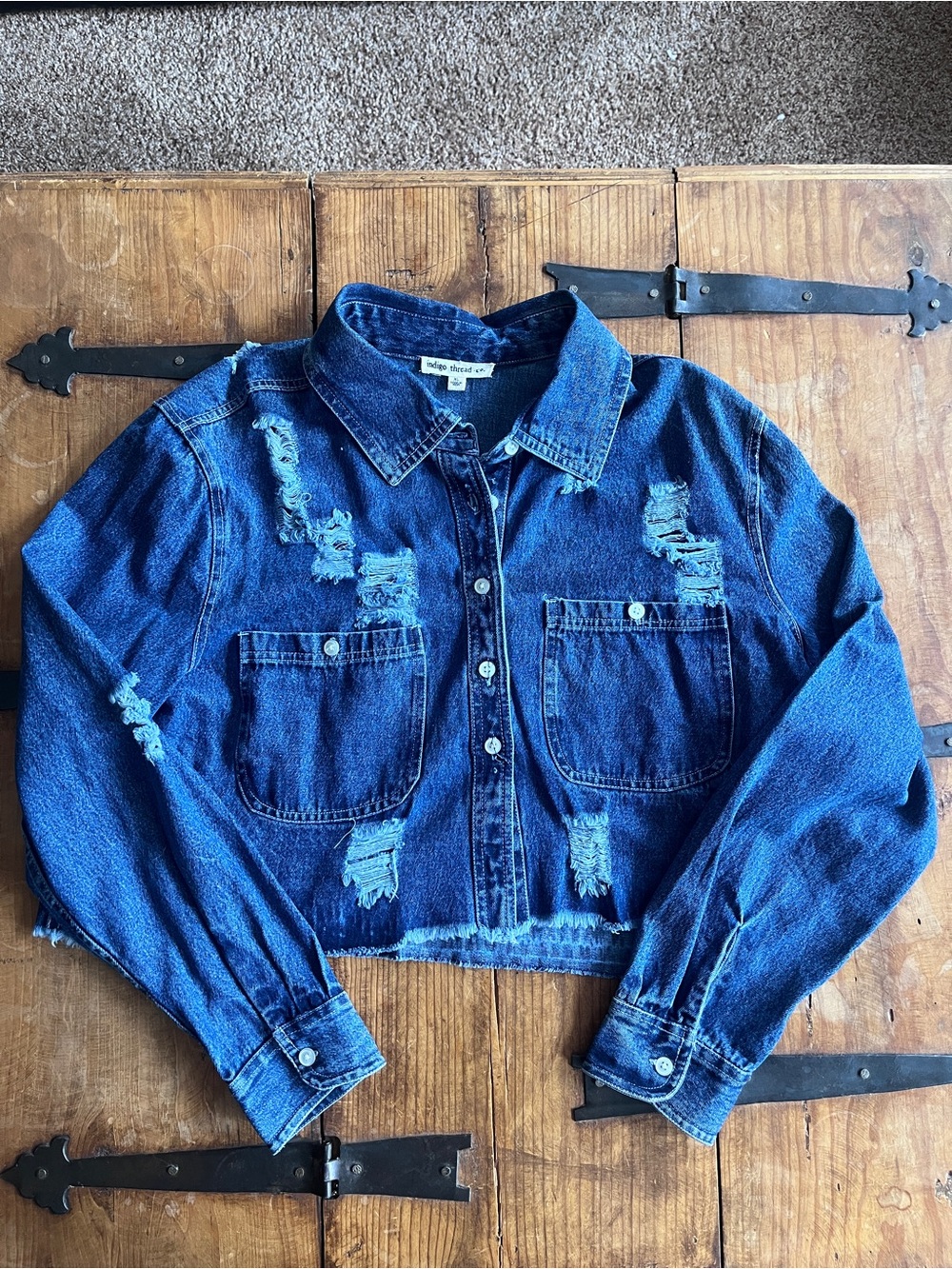 Distressed Cropped Jean Jacket - Blue